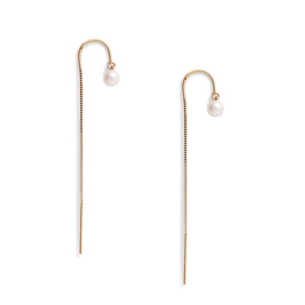 Poppy Finch Baby Pearl Short Threaders in 14k Yellow Gold